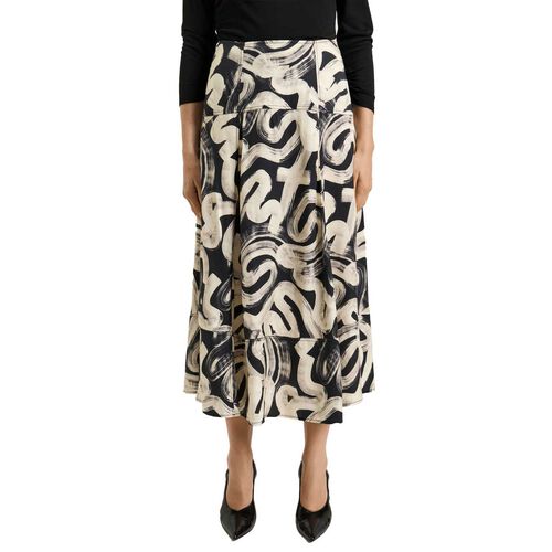 Veronika Maine Black Abstract Brush Midi Skirt